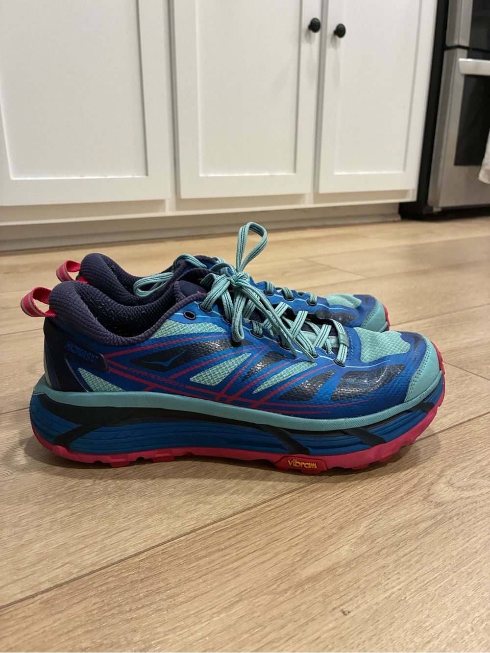 Hoka Women’s Mafate Speed 2 Blue Pink Trail Running Shoe Sneaker Size 9.5